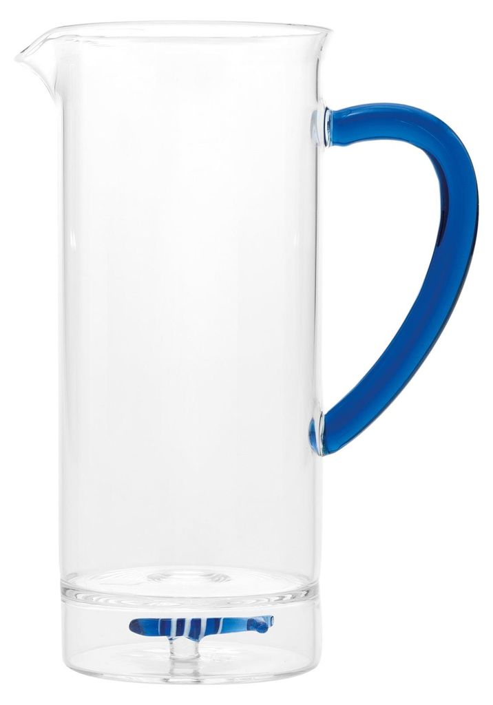 Safranfarbene Seeglaskaraffe, handgefertigte Kollektion, Borosilikatglas mit Sardinendekor, Doppelboden, für elegante Tischdekoration
