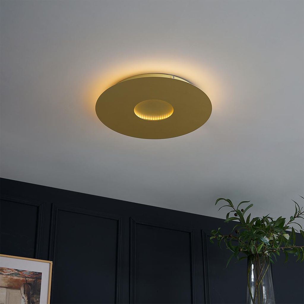Qazqa led Modern, Minimalistisch Deckenleuchte, Deckenlampe - Morning - gold, Rund, 2700K, warmweiß, dimmbar, 40cm, Ideal als Bürolampe, Flur, Sc...