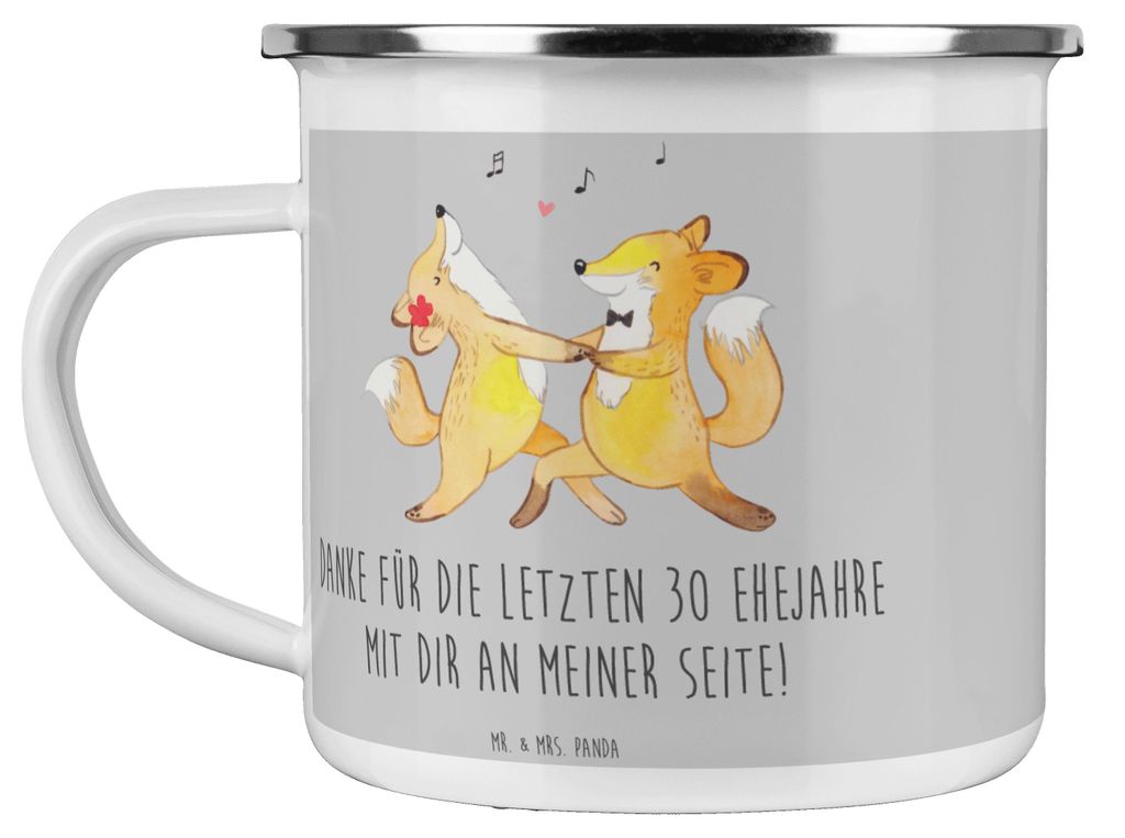 Mr. & Mrs. Panda Pott 30. Hochzeitstag Perlenhochzeit - Heather Grey - Geschenk, Erinnerung, Heiraten, Heirat, Geschenke, Emaille Tasse, Ehejubilä...