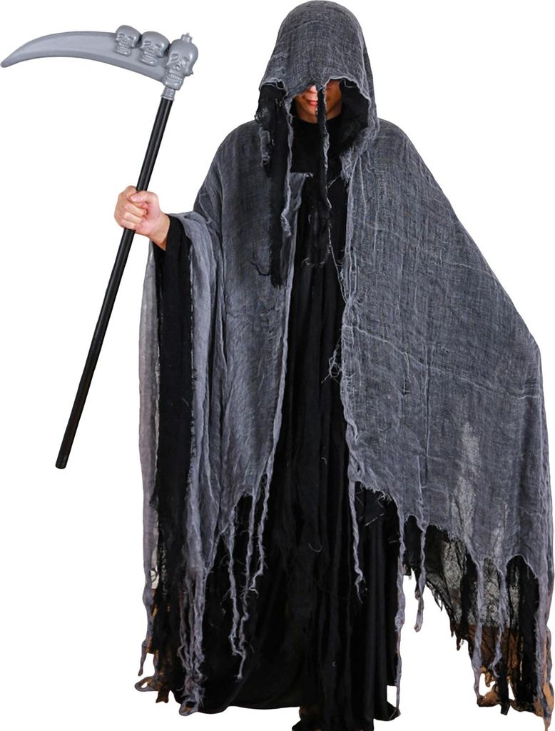Halloween-Kapuzenumhang für Erwachsene, Sensenmann-Cosplay-Kostüm mit Sense, mittelalterlicher Renaissance-Zaubererumhang für Spukhaus-Requisiten