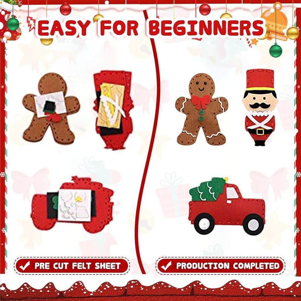 Weihnachtliches Nähset Für Kinder - Filz Bastelset Mit 12 Motiven Für DIY Dekoration