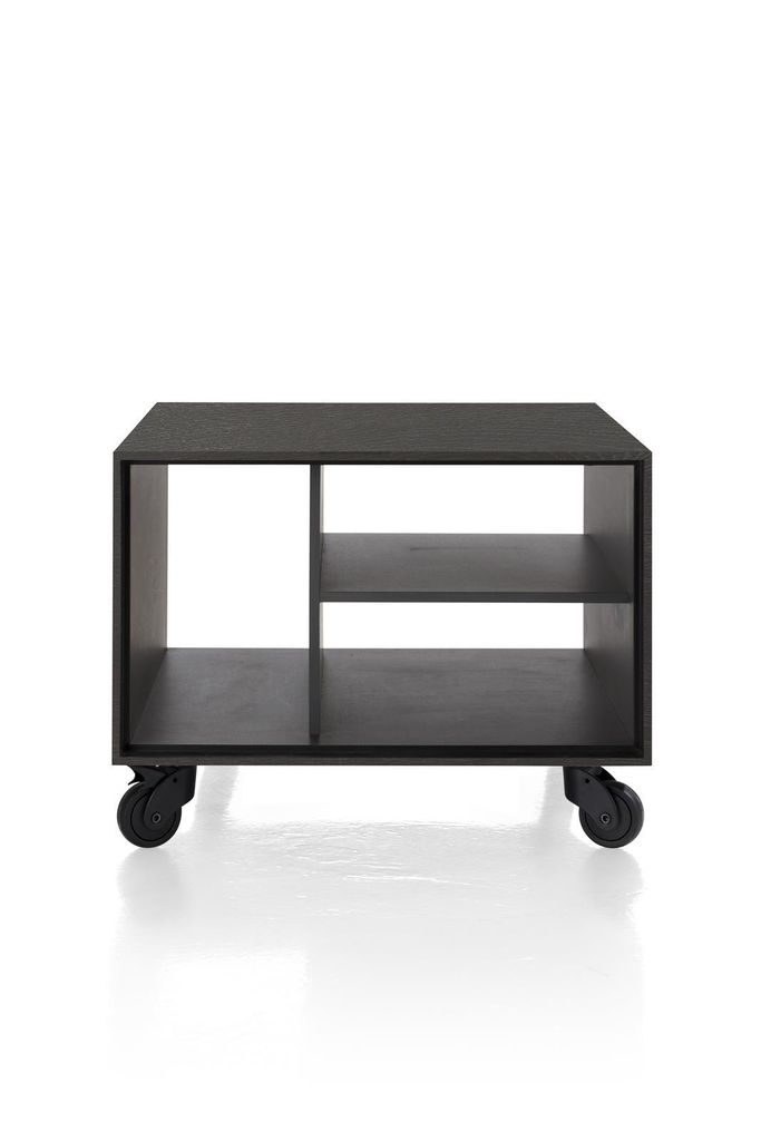 Ecktisch 60 x 60 cm Elements XOOON Eiche Schwarz Tisch Ablage Rollen 3 Fächer