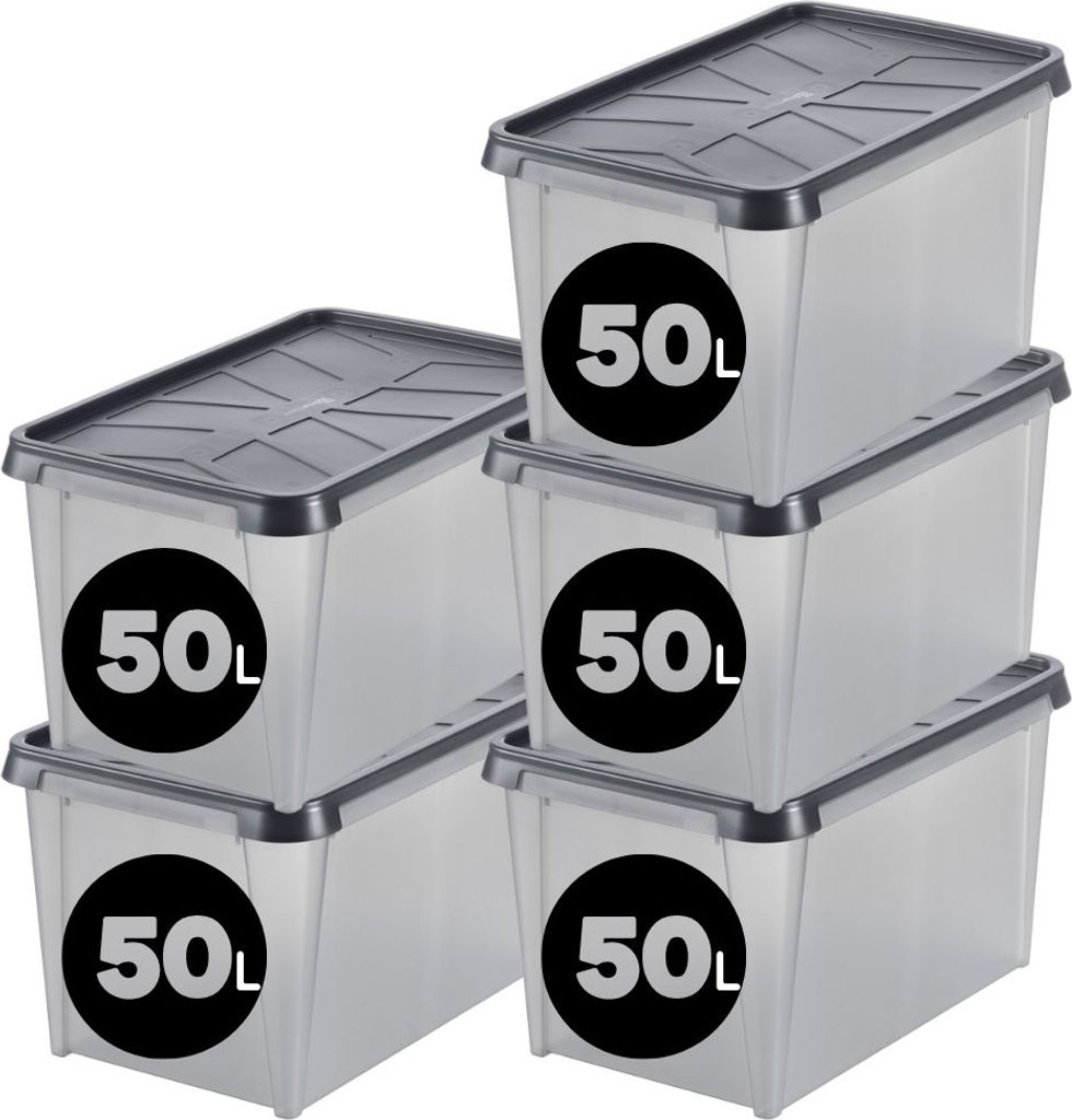 Mehrzweck Aufbewahrungsbox | Transparent | HxBxT 26x60x40cm | 55 Liter Lagerkiste Transportbox Stapelbox Kunststoffkiste