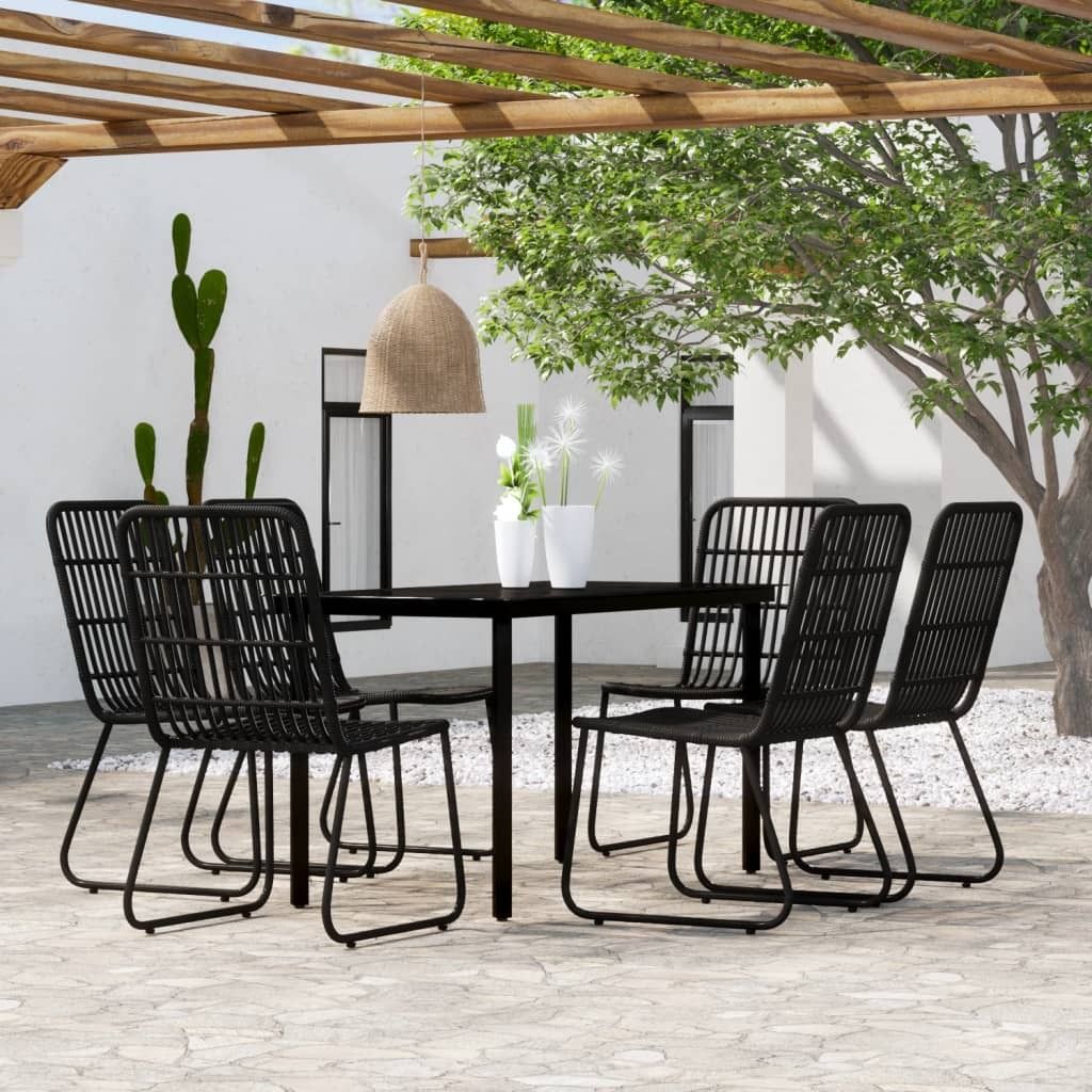 "2026 Promotion" 7-tlg. Garten-Essgruppe - mit Tisch und Stühlen - Schwarz - Gartenmöbelset CC4523