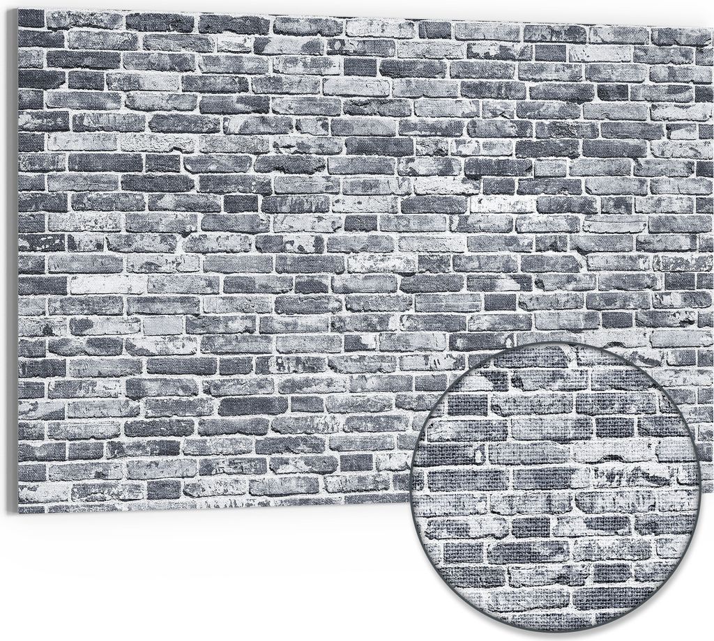DEQORI Hybrid Leinwand Bild 90x60 cm 'Graue Ziegeltexturen' Wandbild Glas flach modern