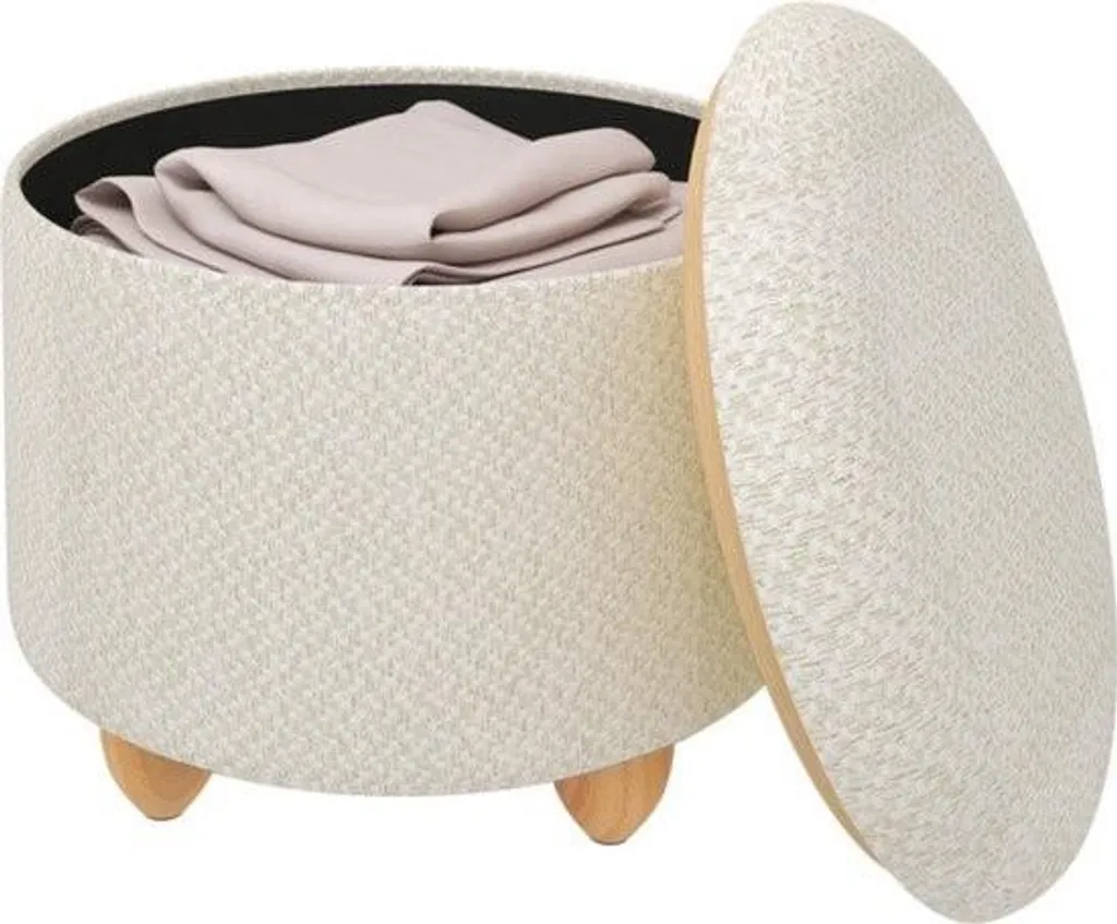 Pouf en lin crème avec espace de rangement caché - Structure stable