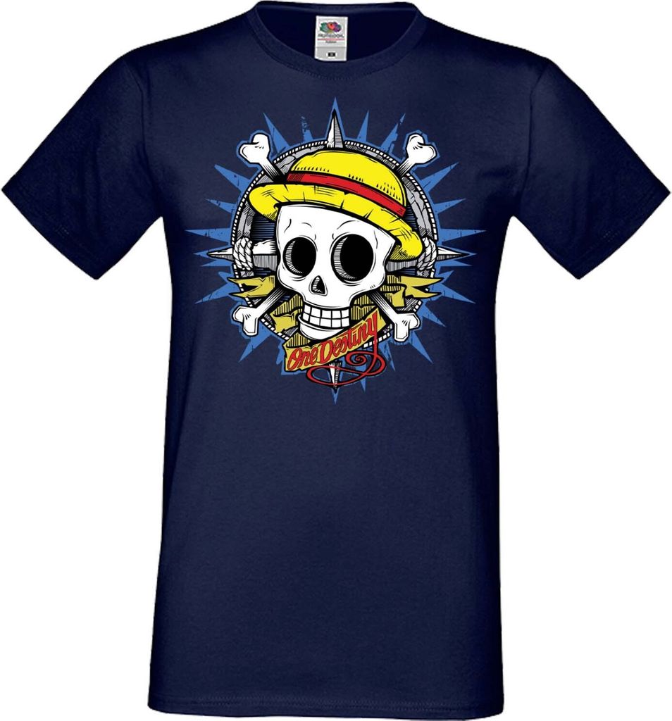 Herren T-Shirt Manga Anime One Manga Piece Anime 08 Skull Pirate, Man 3XL / Dunkelblau