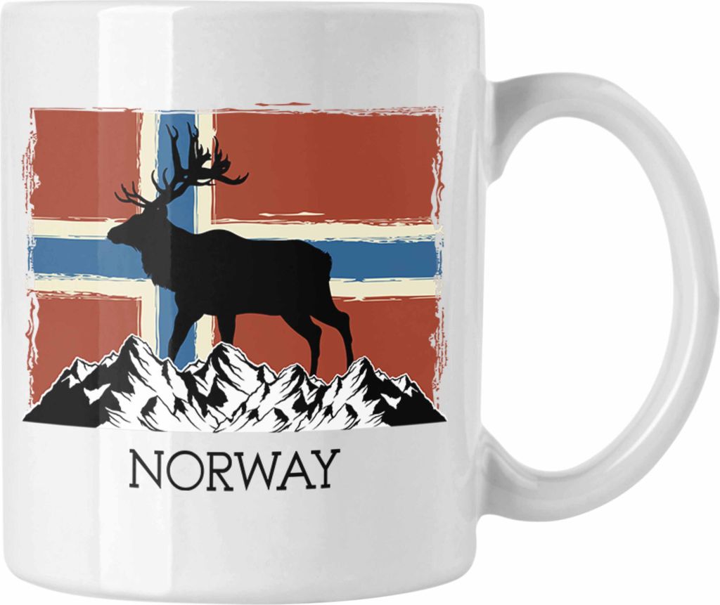 Trendation - Norwegen Geschenke Tasse Flagge Nordkap Elch Norway (Weiß)