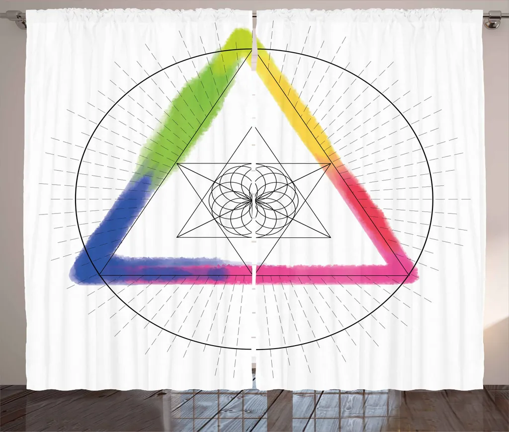 ABAKUHAUS Geometria sacra Tenda rustica, triangolo arcobaleno, soggiorno Nastro universale Tende con passanti e ganci, 280 x 225 cm, multicolore