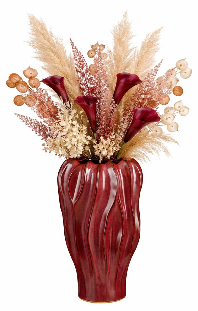 Mica Decorations Blumenvase Thom - bordeauxrot - Keramik - 30 x 20 cm - Dekorationsvase