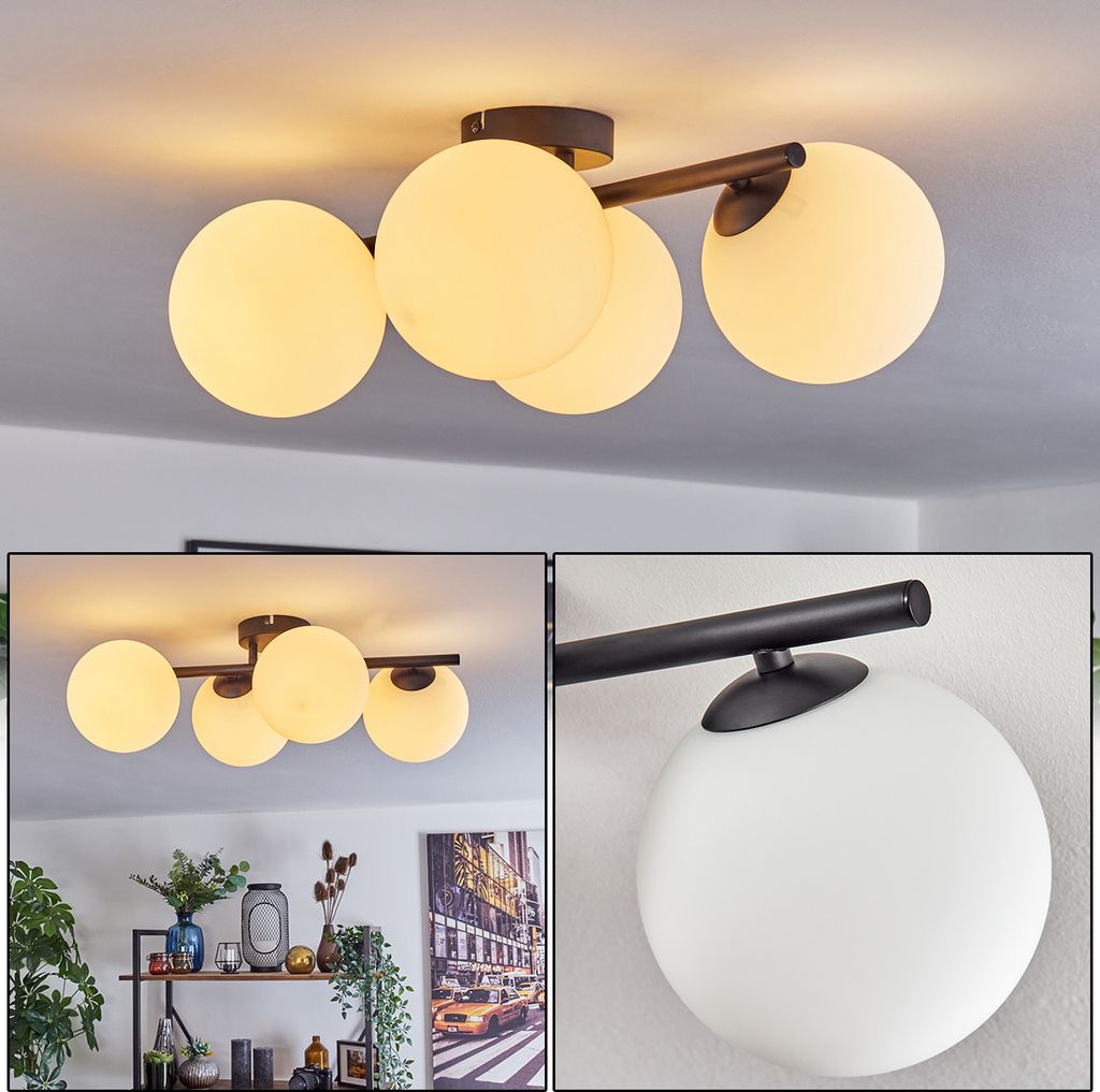 Fossobiubo 4-flammige Deckenlampe aus Metall/Glas in Schwarz/Weiß