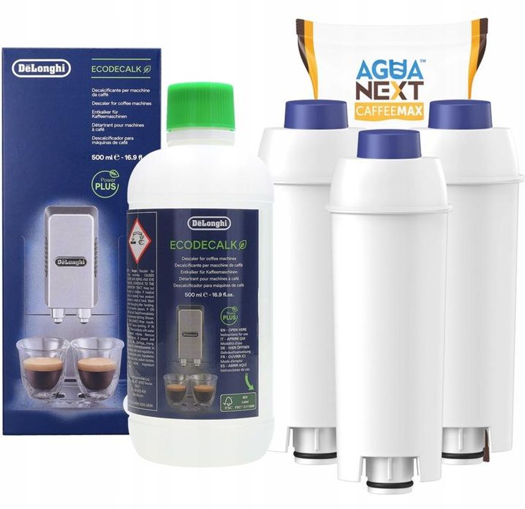 3x Agua Next Filter für Delonghi Kaffeemaschinen + original Delonghi Entkalker