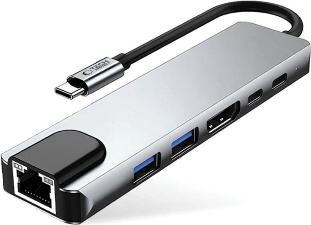 Tech-Protect HB02 6in1 USB-C Hub HDMI LAN PD100W Grau