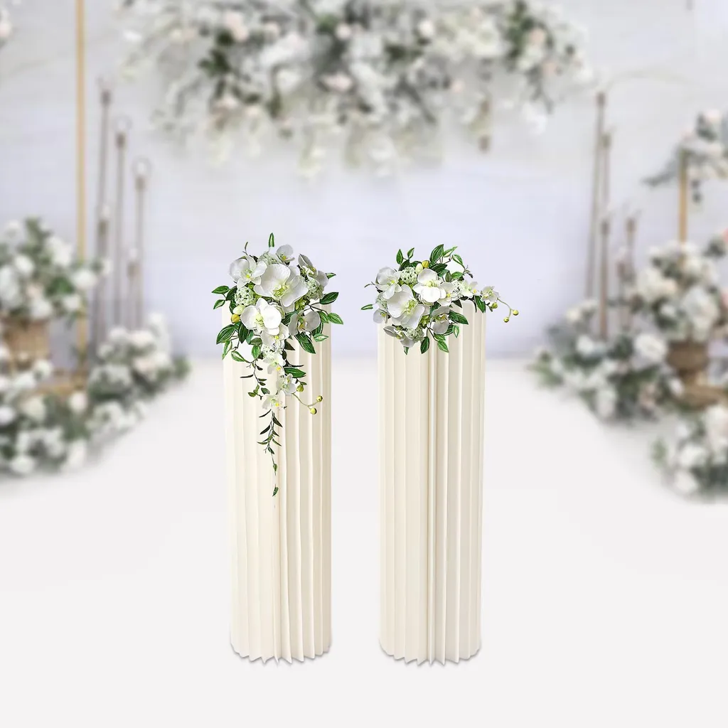 Support fleurs cylindrique en métal blanc structure renforcée 2 unités - 4