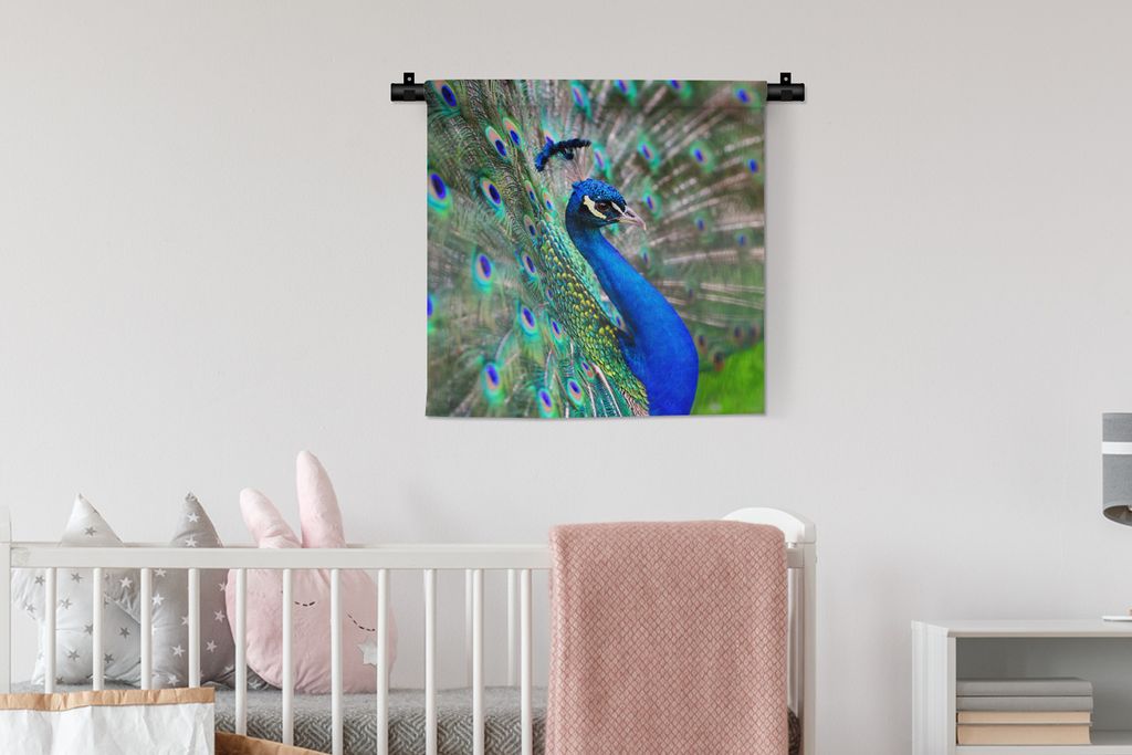 MuchoWow Wandteppich Wandbehang Porträt - Pfau - Federn 60x60 cm Tapisserie Dekoration Wandtuch - Dekorationen - Wand Decke