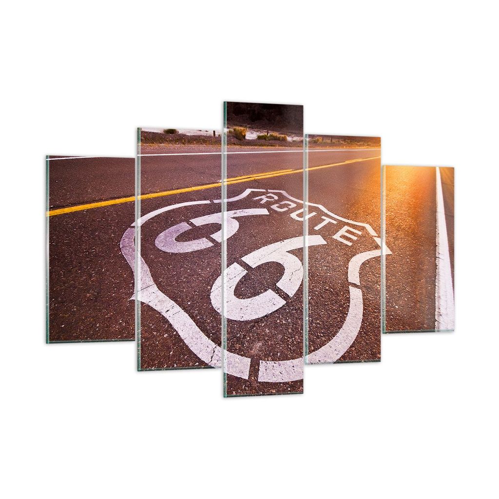 Bilder auf glas - Usa wegweg 66 freiheit reise - 150x100cm - Glasbilder - Wandbilder - Kunstdruck - zum Aufhängen bereit - Wanddekoration aus Glas...