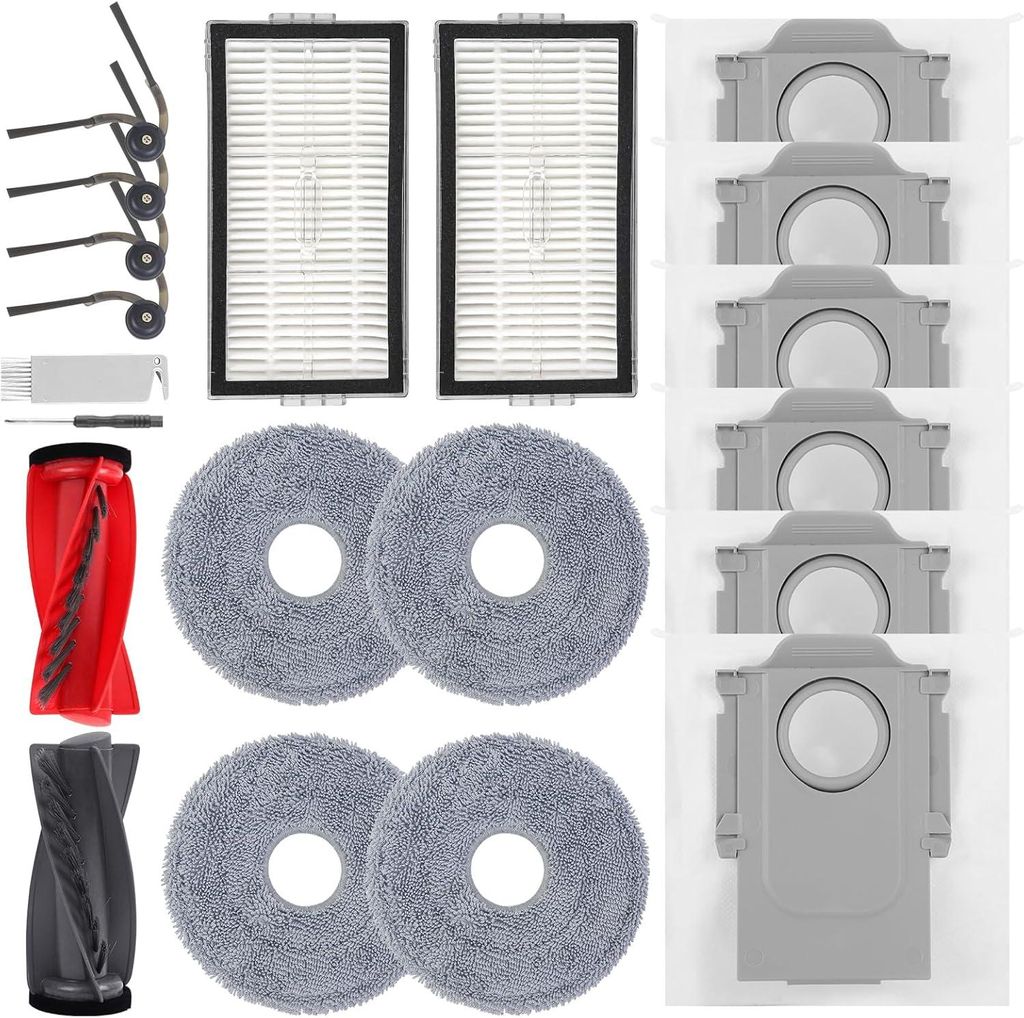 Zubehör für Roborock Saros 10R,Saros 20,Qrevo CurvX,Qrevo Curv 2 Pro/ProX Staubsauger,1 Hauptbürsten,2 HEPA-Filter,6 Staubbeutel,4 Wischtücher,...