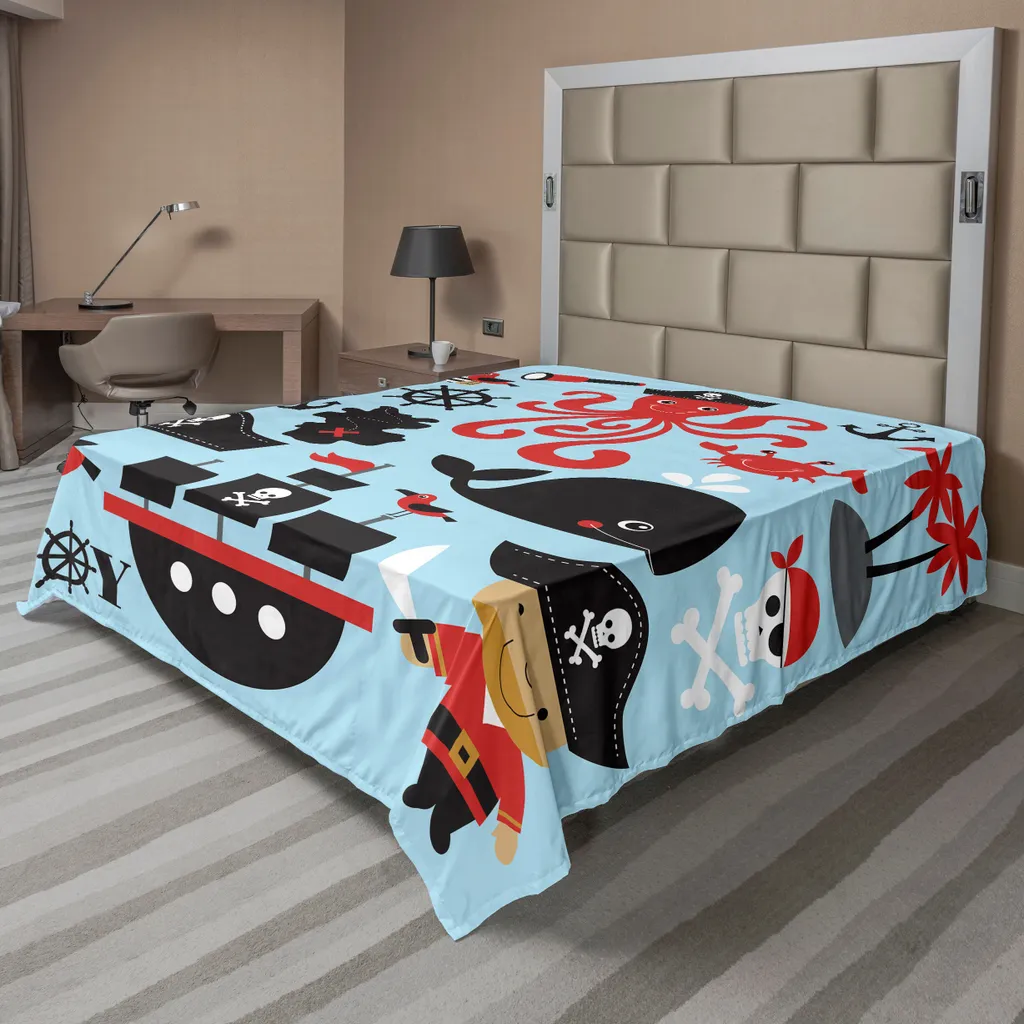 Drap Plat Décoratif Motif Pirate et Crâne en Tissu Doux 244 x 205 cm