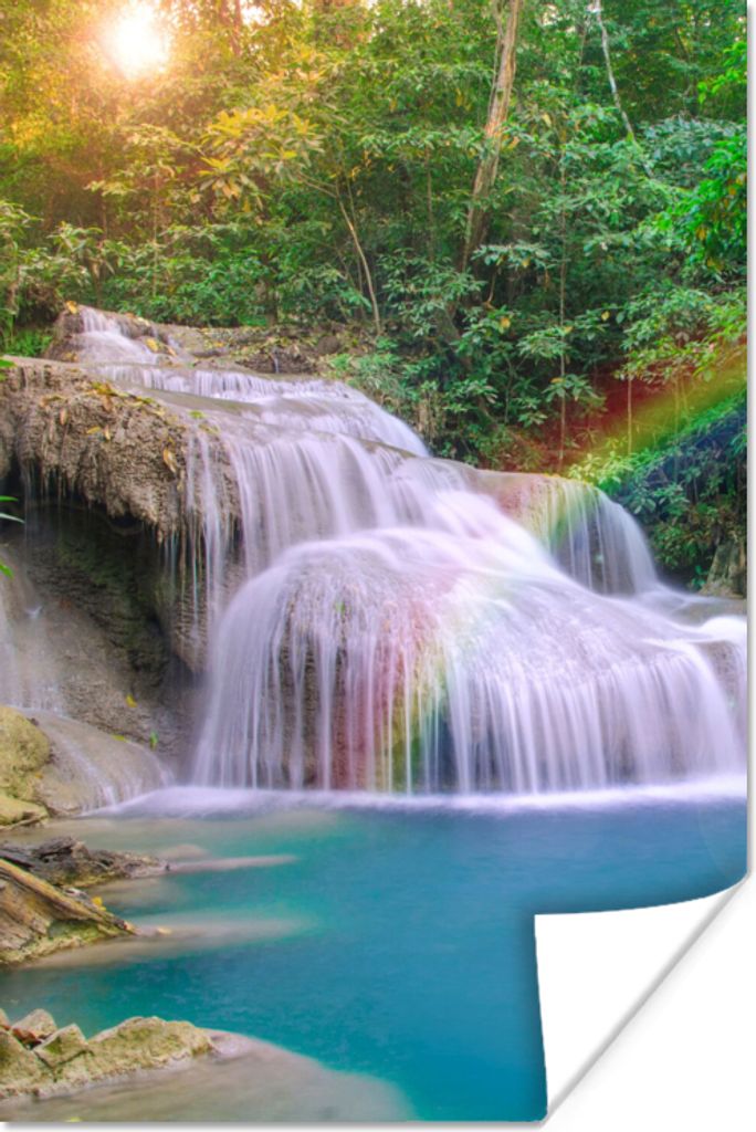 MuchoWow Poster Regenbogen - Sonne - Wasserfall - Natur 20x30 cm - Papierdruck