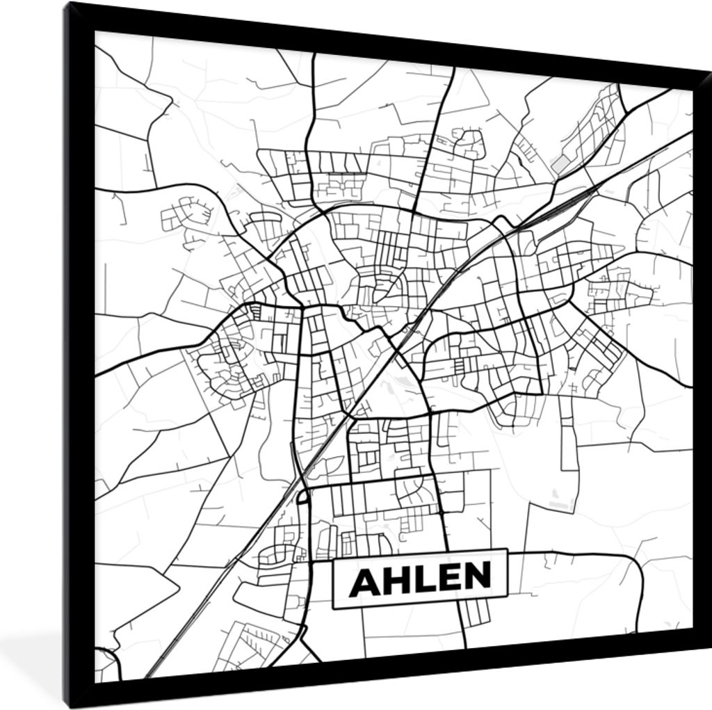 MuchoWow Gerahmtes Poster Karte - Ahlen - Stadtplan 40x40 cm - Poster mit Schwarzem Bilderrahmen Wandposter Rahmen Foto Bilder - Mit Rahmen - Wan...