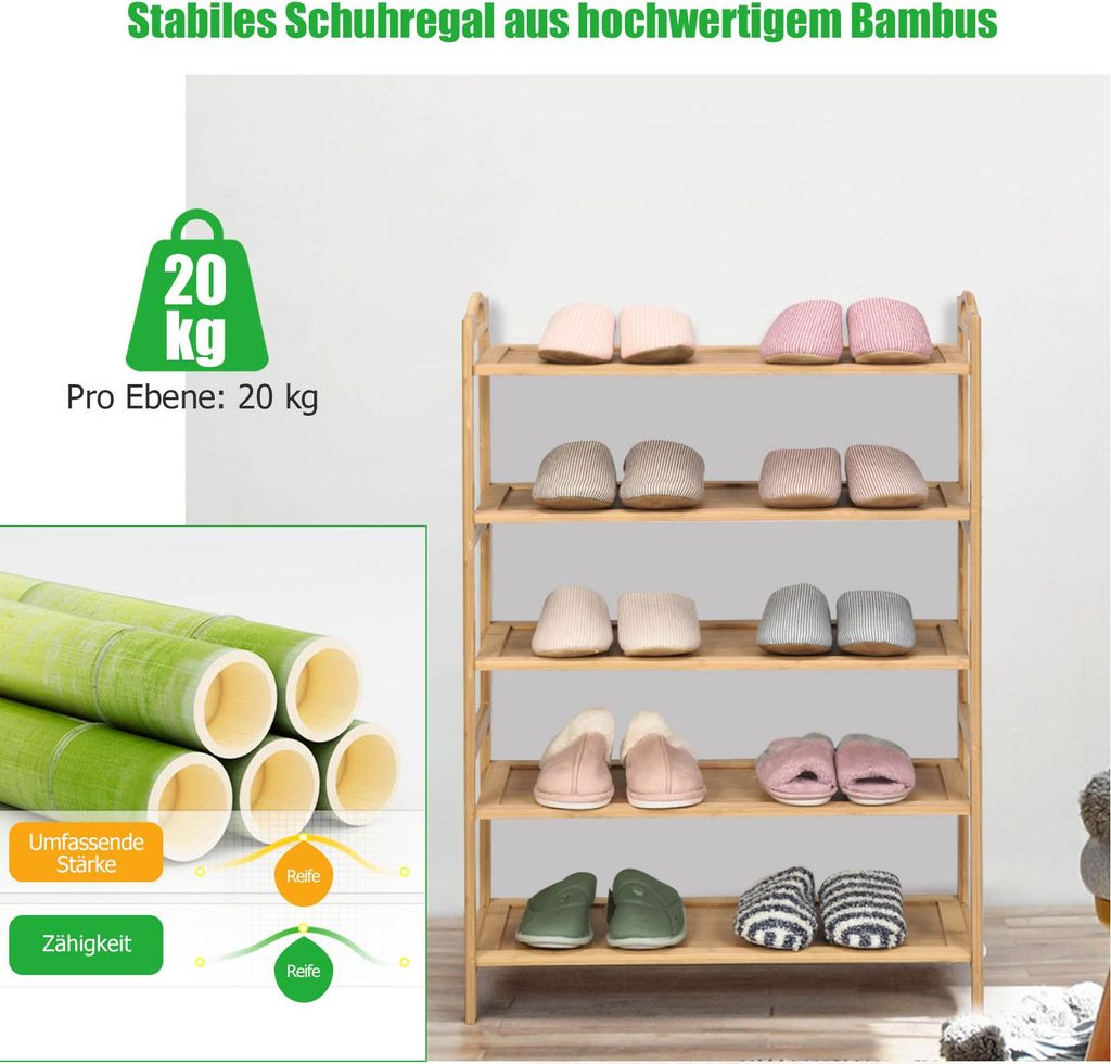 COSTWAY Schuhregal fr 15 Paar Schuhe, Schuhablage mit 5