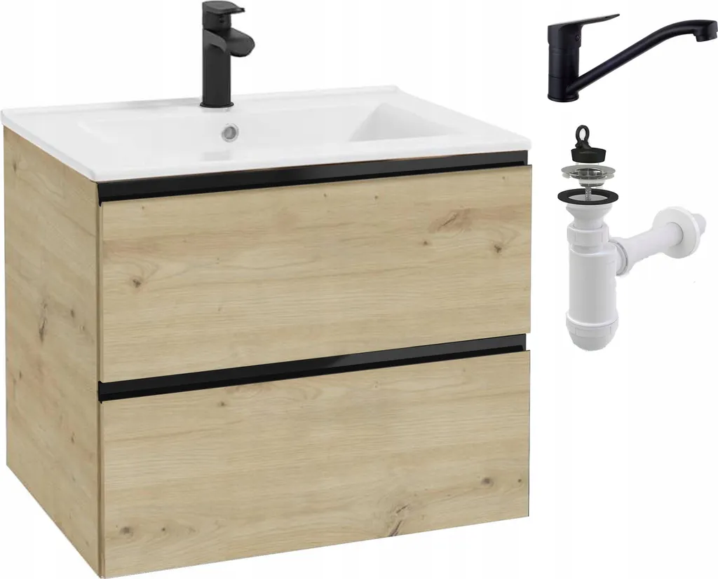 Petit Meuble Salle de Bain 60cm Suspendu Chêne pour Rénovation et Design