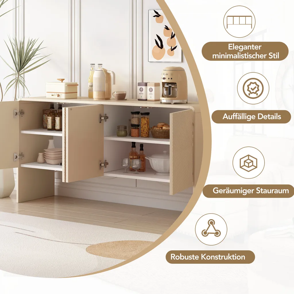 Buffet Rangement LED Blanc - Solution Gain de Place 4 Portes 140cm