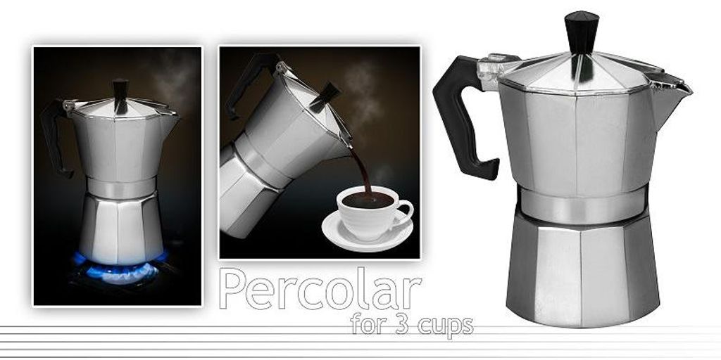 Percolator Edelstahl Kaffeebereiter 3 Tassen Aluminium Produktbild 