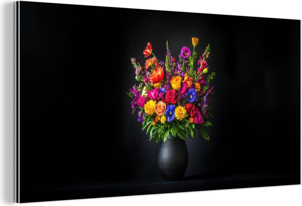 MuchoWow Wanddekoration Metall Metallbild Wandkunst 40x20 cm Leuchtend bunt - Blumen - Vase MuchoWow Aluminium Gemälde - Bild - Aluminium