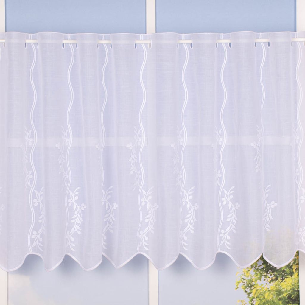 Scheibengardine Meterware Leinenstruktur Voile Stickerei Blumenranke n
