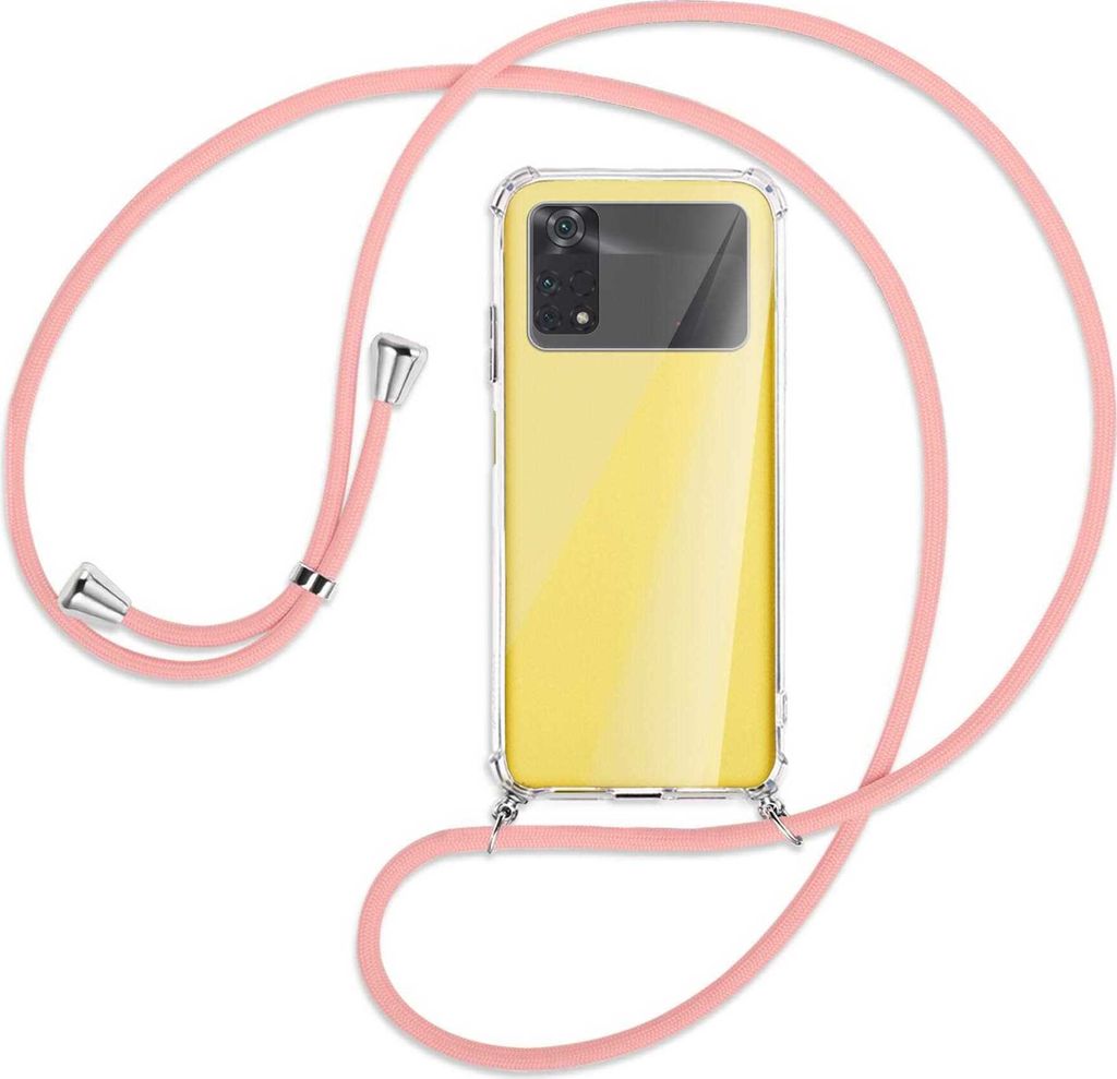Handykette Backcover-Schutzhülle mit Band (Metall silberfarben) für Xiaomi Poco M4 Pro 4G - rosa