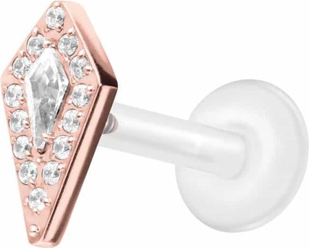 Ohrpiercing, Nasenpiercing PTFE Labret mit Innengewinde + Titan-Aufsatz KRISTALLSCHILD RoséGold Stablänge: 8mm | Stabstärke: 1,2mm