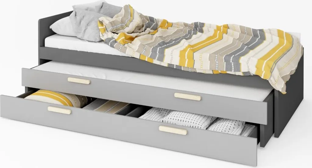 Lit ado graphite et bois de hêtre avec matelas confortable MINIO