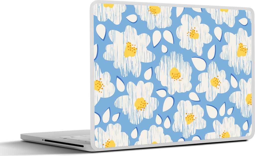MuchoWow Laptop Aufkleber Sticker Cover Mädchen - Blumen - Blau - Muster - Mädchen - Kinder - Kinder - Kind 30x21 cm - Sticker für Laptop - Se...