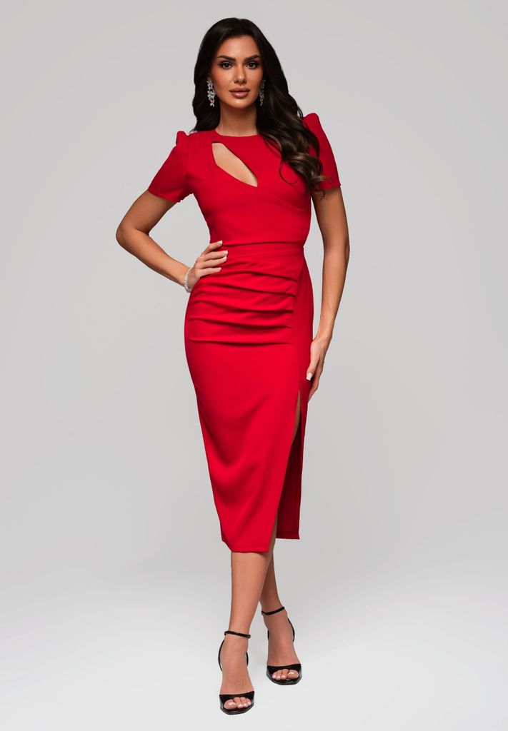 Ombre Elegantes Midikleid mit Cut-Out und Beinschlitz rot XS