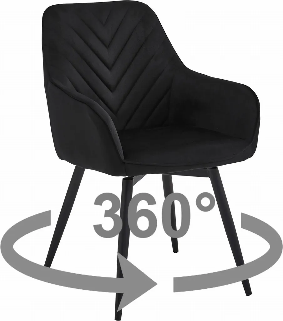 Sedia NANA360 in Velluto Nero con Gambe Nere: Eleganza Moderna 360°