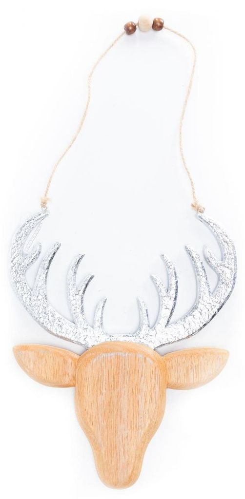 TrendLine Weihnachtsaufhänger Holz Rentierkopf 50 x 24 cm natur-silber