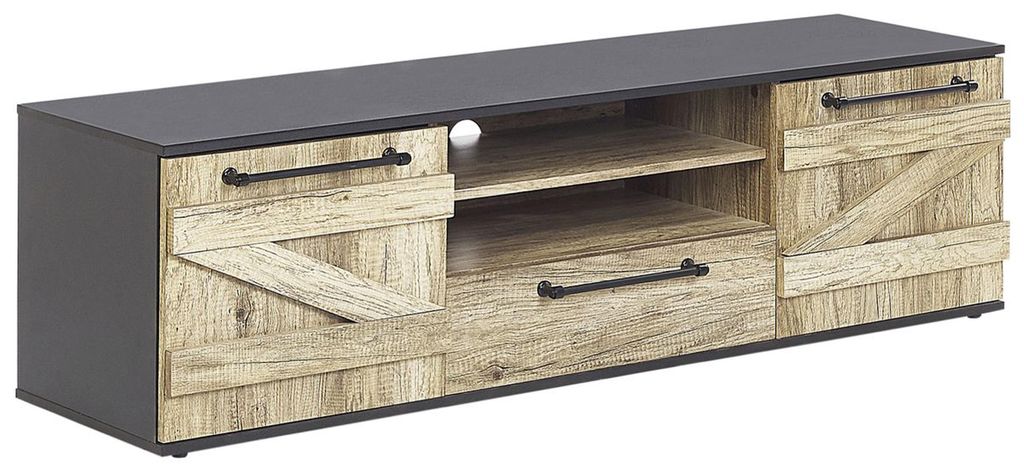 BELIANI TV-Möbel Lowboard Heller Holzfarbton/ Schwarz aus Produktbild 