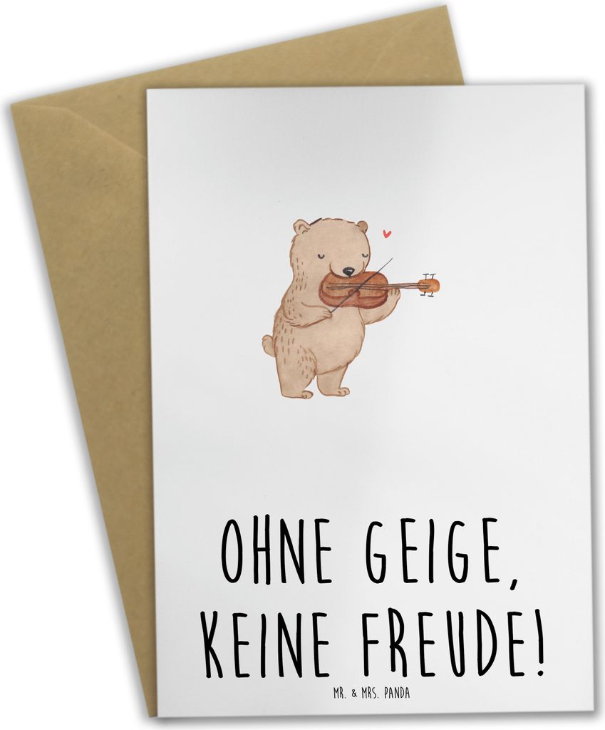 Mr. & Mrs. Panda Klappkarte Geige Freude - Weiß - Geschenk, weihnachtskarten, Grußkarte, Violine, dankeskarten, Musiker, Orchester, Instrument, e...