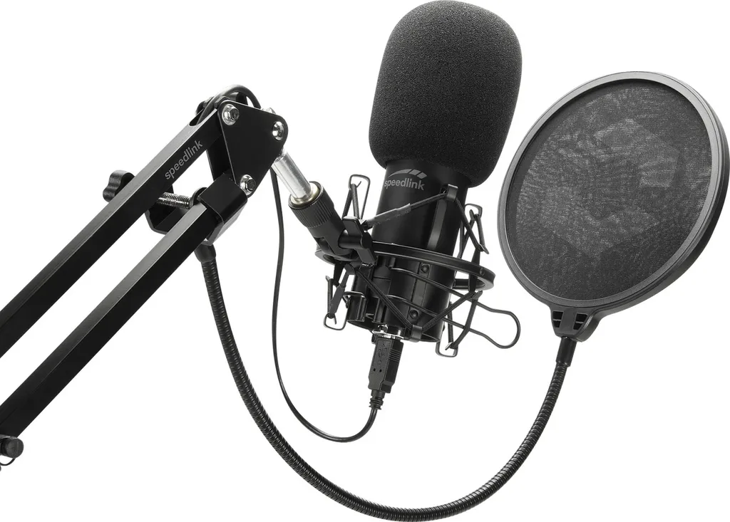 Pack Microphone USB Streaming avec Bras Articulé et Filtre Anti-Pop Noir