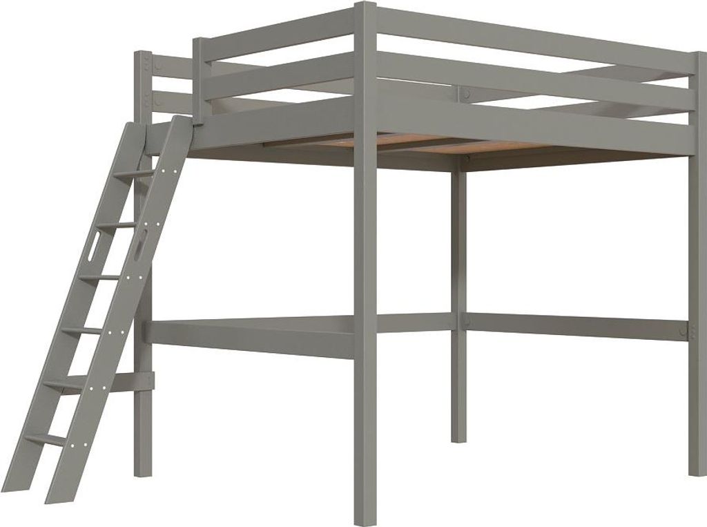 Hochbett aus holz Sylvia 160x200 schräger Leiter - Grau