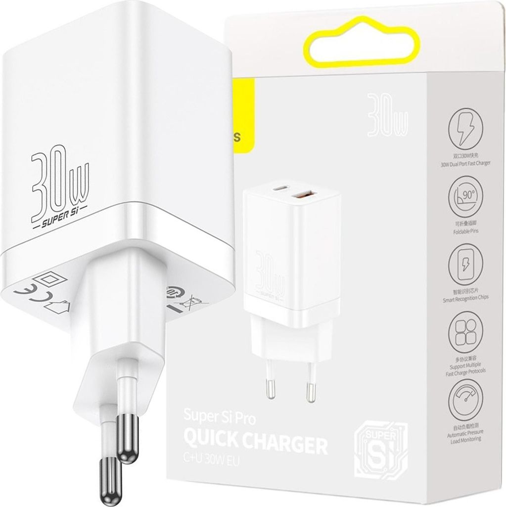 BASEUS Chargeur secteur USB A + Type C PD QC3.0 30W Image du produit 