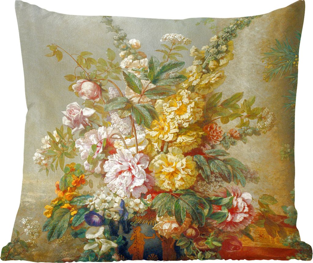 MuchoWow Zierkissen Sofakissen Wohnzimmer Dekokissen 40x40 cm Große Vase mit Blumen - Josep Mirabent - Gemälde - Foto Kissen - Schlafzimmer Dek...