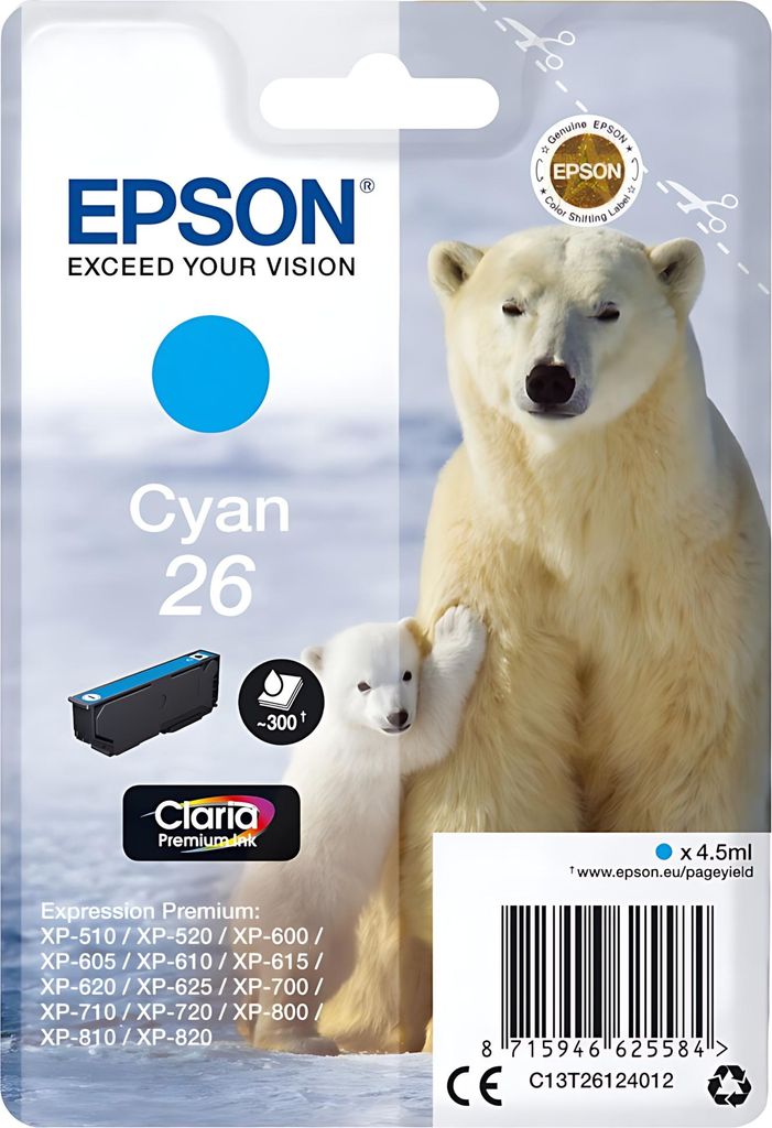 Epson Polar bear Jednofarebný atrament Claria Premium 26 Obrázok produktu 