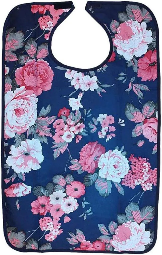 Bavoir de protection repas pour seniors - Modèle rose lavable POFET 65cm