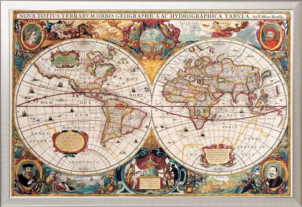 Idea Regalo: Mappa Mondo Antica con Cornice Alluminio Shinsuke 61x91cm