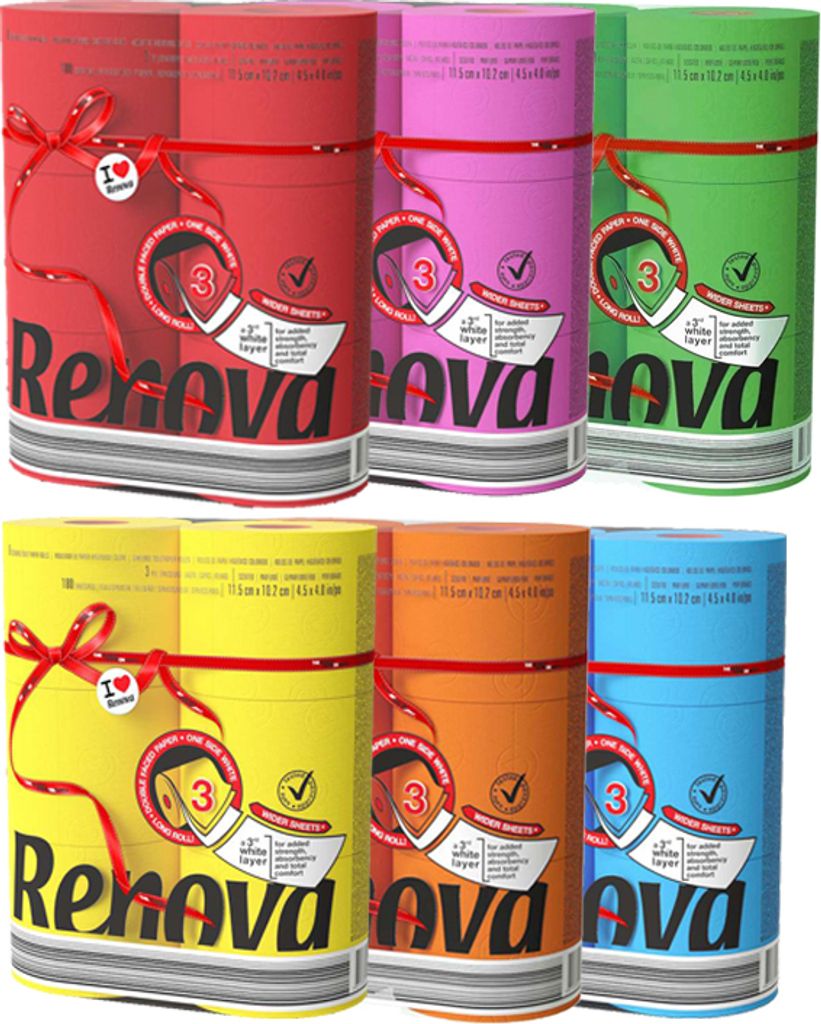 Multipack Toilettenpapier - 36 Rollen - 6 Farben - mit pink Produktbild 