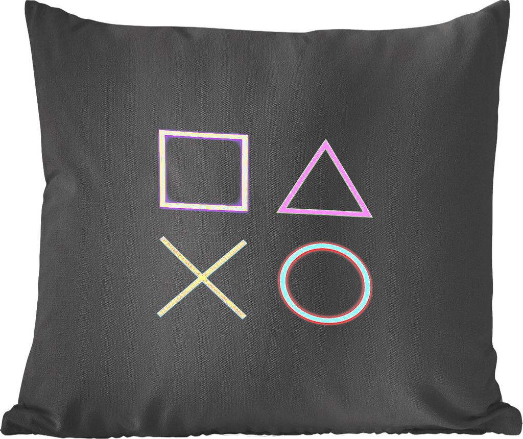MuchoWow Zierkissen Sofakissen Wohnzimmer Dekokissen 50x50 cm Gaming - Neon - Konsole - Schwarz - Controller - Gaming - Komfort - Sofakissen