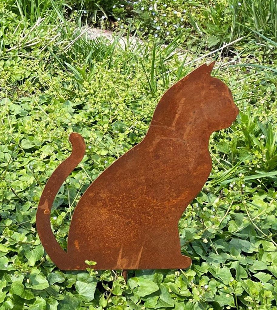 Katze sitzend 30x25cm zum Stecken Gartenstecker Edelrost Gartendeko Rost Metall Rostfigur Tier