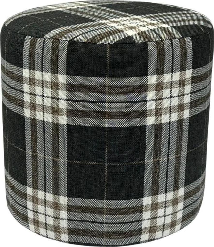LOBOX Hocker 40x40 cm rund gepolstert – Sitzhocker aus Flechtstoff im Karomuster – Dunkelbraun
